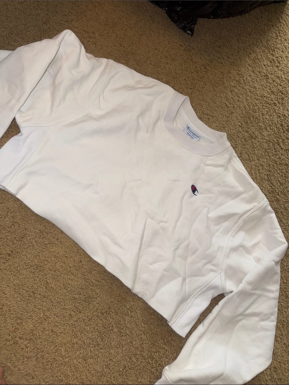 Champion White Crewneck crop top with Small Embroidered Logo